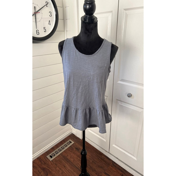 NWT New Eri + Ali Anthropologie Ruffled Pocket Peplum Tank Gray Small S - Picture 3 of 7